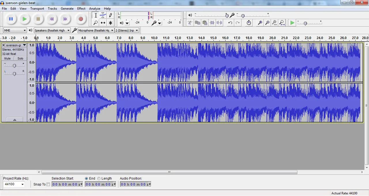 Audacity audio editor interface showing a multitrack waveform