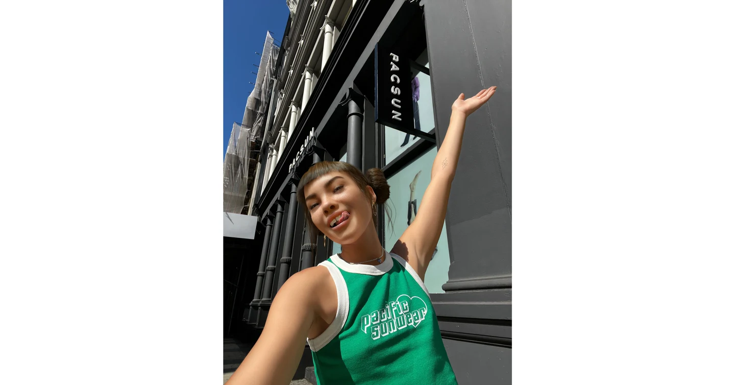 Miquela in the Pacsun partnership campaign published with its August 2022 announcement.