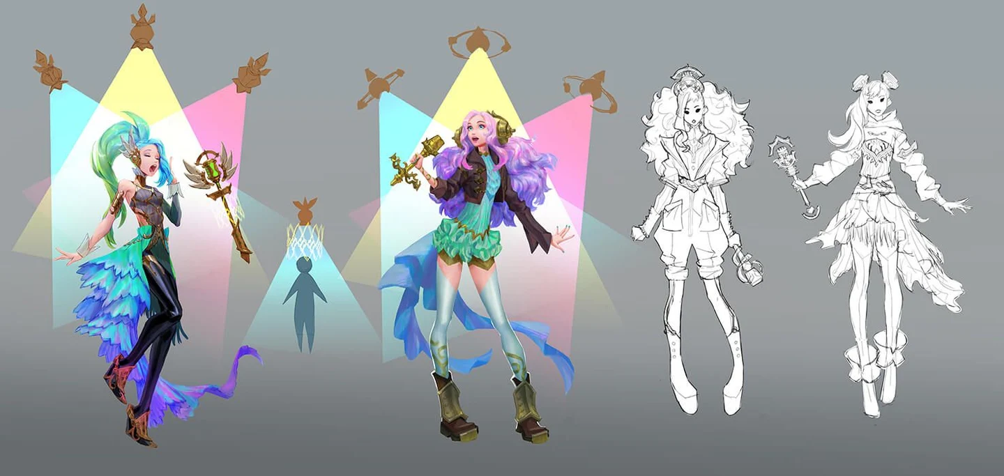 Seraphine Runeterra costume concept variations; distinct from her K/DA social persona.