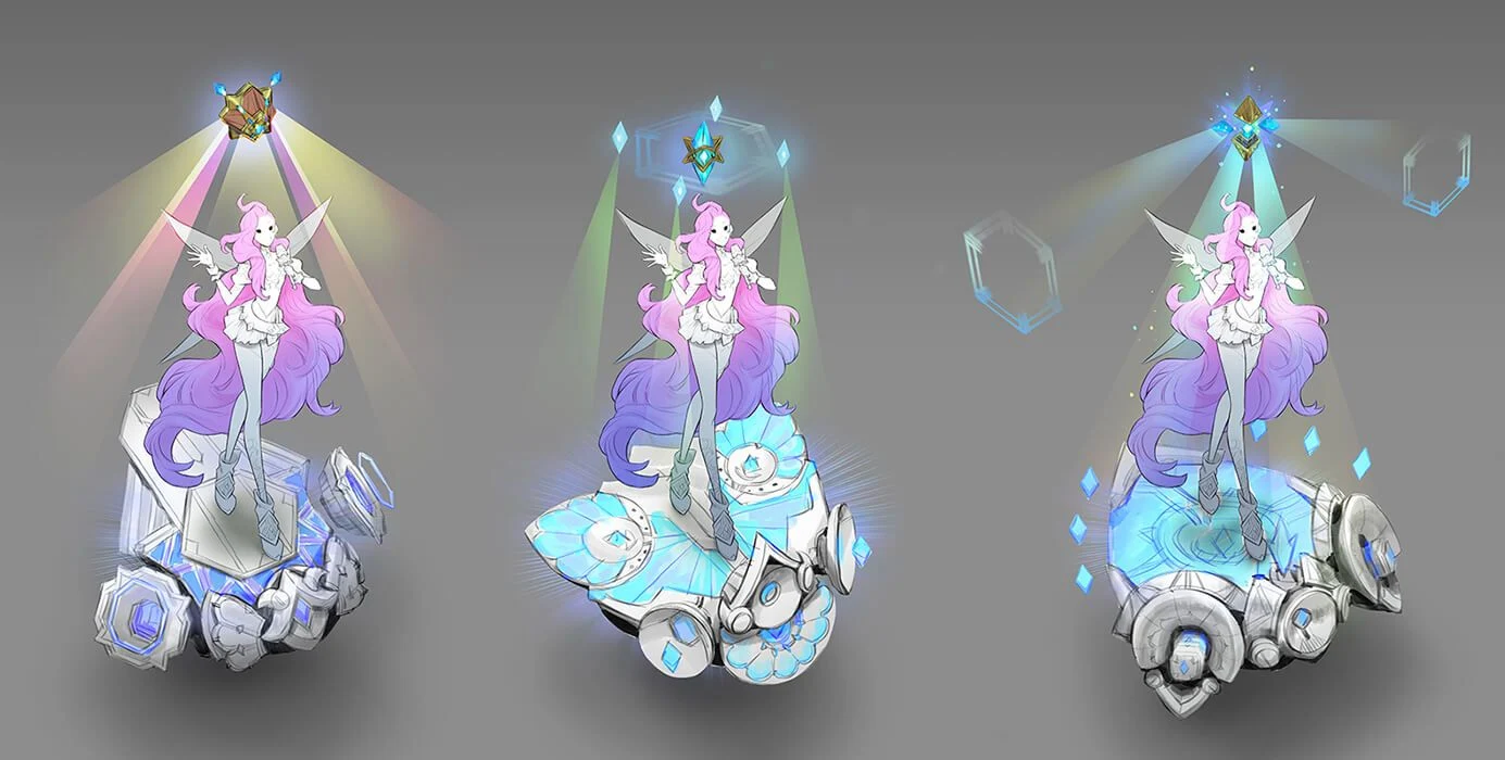 Seraphine floating-stage concept art published by Riot Games.
